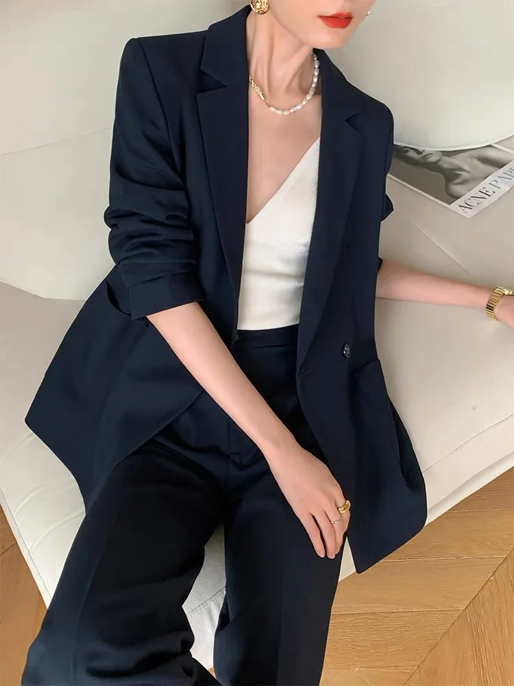 Vintage Loose Women Trousers Suits Formal Casual Business Jacket & Pencil Pants Ladies Two Pieces Blazer Set Femme Outfits New