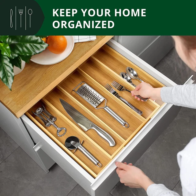 Bamboo Kitchen Drawer Organizer - Expandable Silverware Organizer/Utensil Holder