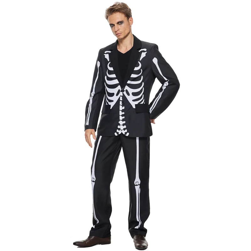 

Adult Skeleton Suit Halloween Costume Men Scary Bones Prints Dress Up Cosplay Carnival Easter Purim Fancy Dress