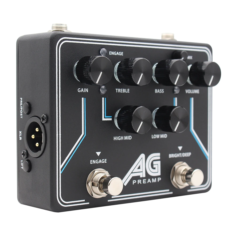 NEW Bass AG Preamp Bass Effect Pedal With DI 4-Band EQ Headphone Out AUX In fast response a wide tone Clone Aguilar AG Preamp 