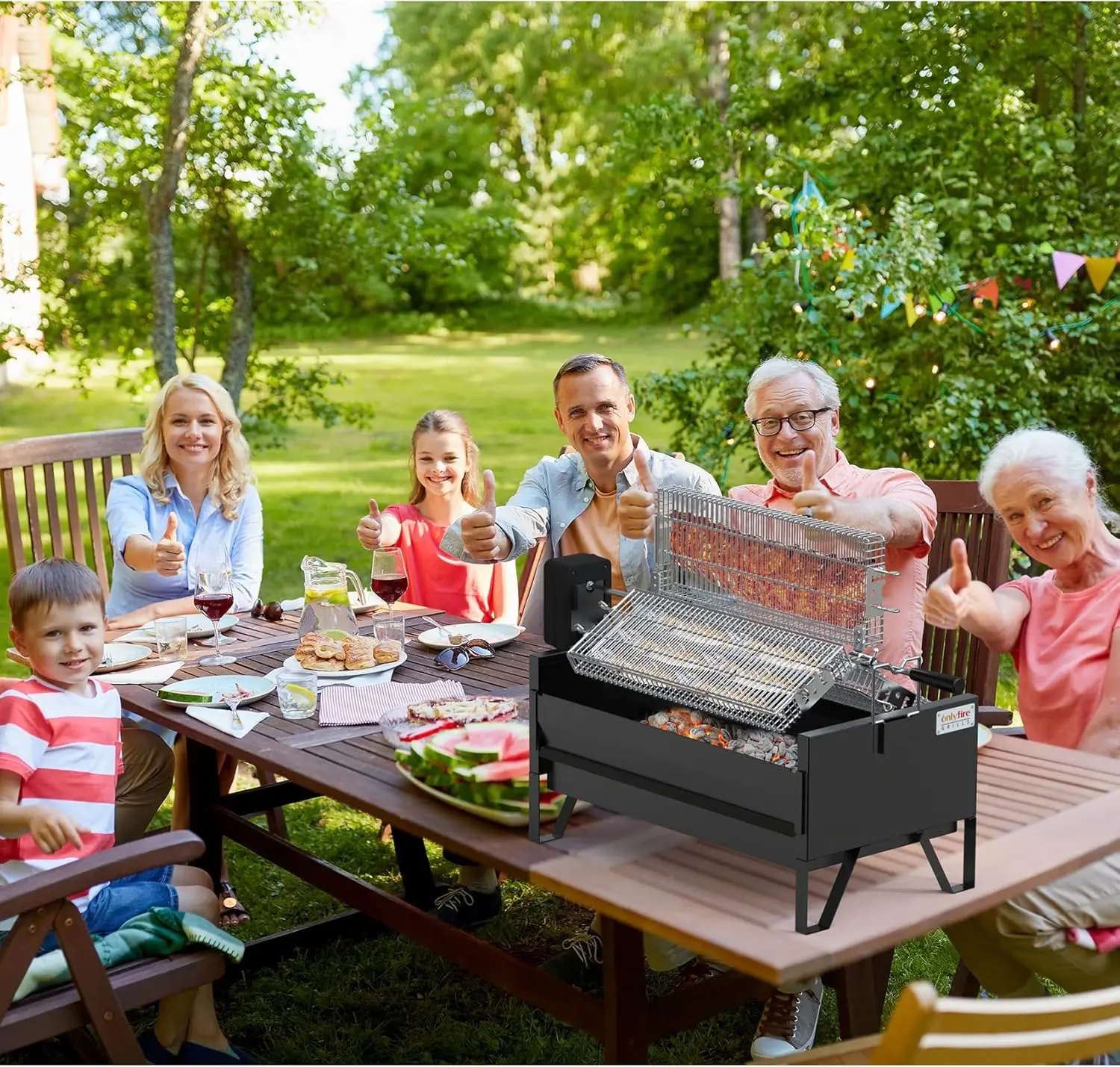 Charcoal Grill Rotisserie Kit with 3 Stainless Steel Rotating Baskets and 24 In Grill Grate, Auto Swivel BBQ Roasting Machine fo 6