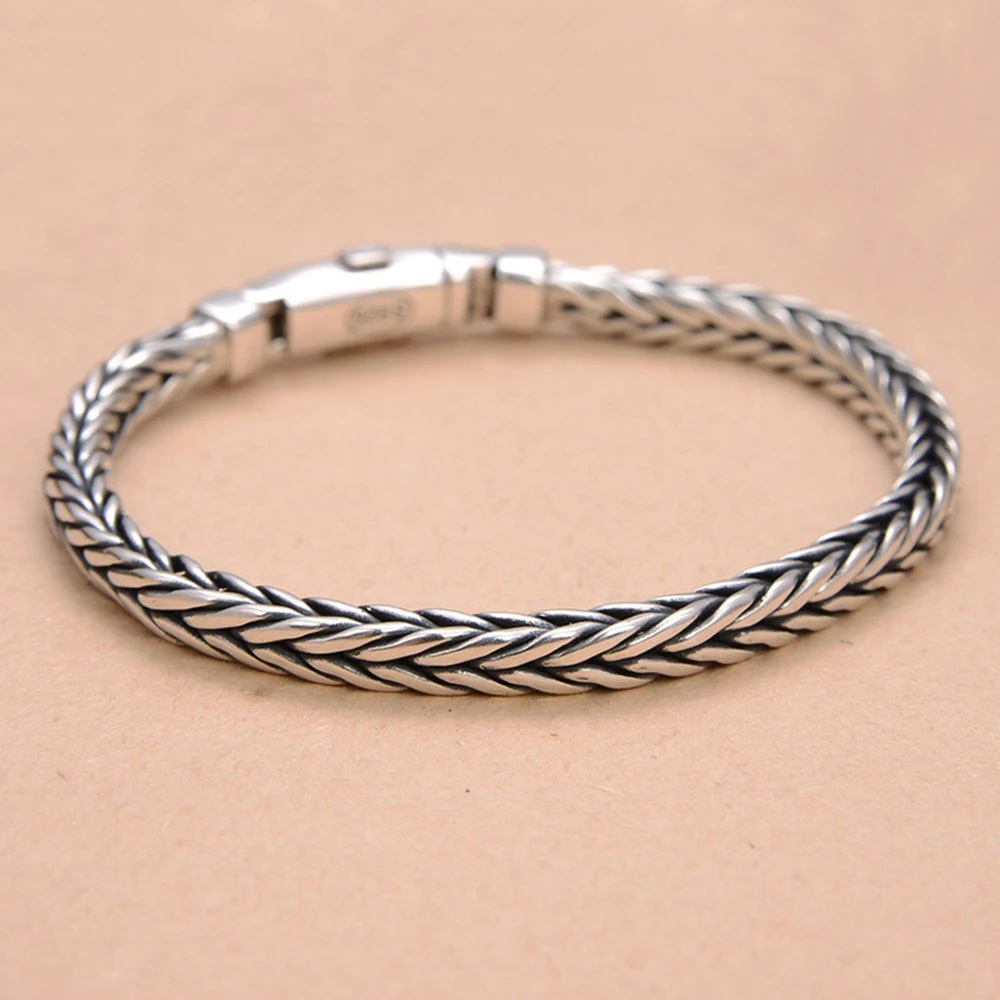 

Pure 925 Sterling Silver Bracelet Women Men Lucky 5mmW Wheat Foxtail Link Chain S925