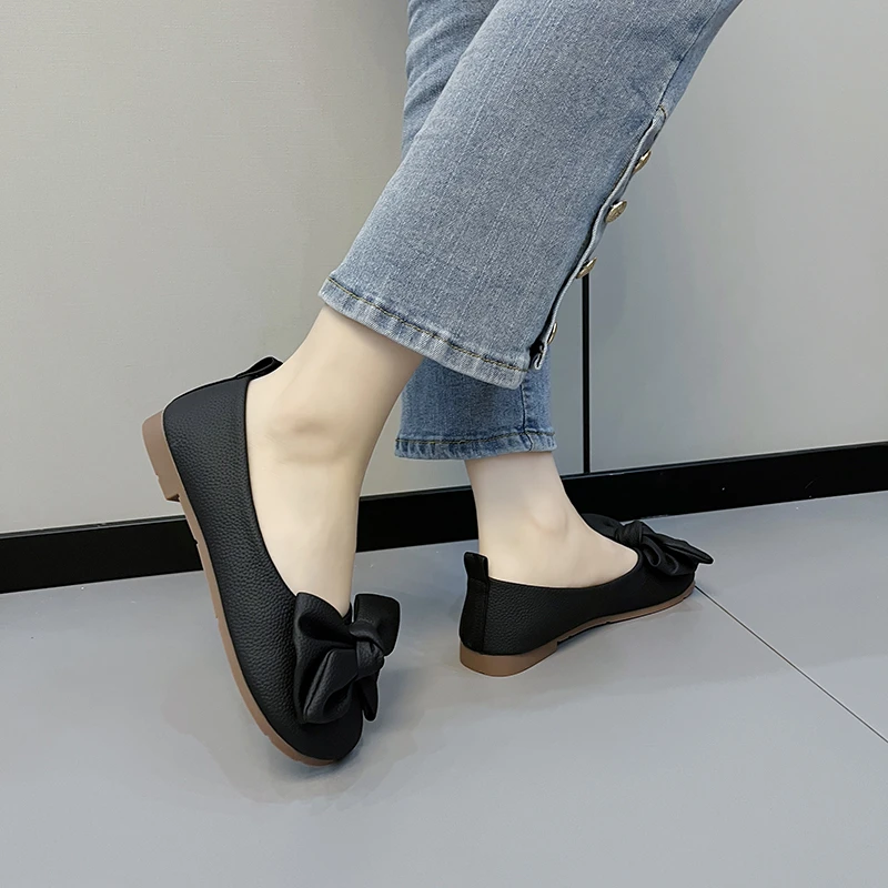 Women's Thin Sole Foldable Ballet Flats Women Travel Hotel Shoes Wide Foot Ladies Butterfly Knot Loafers Woman Orthopedic Shoes