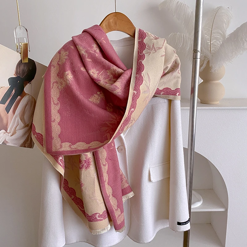2024 Latest Design Winter Two-Sided Jacquard Cashmere Scarves High Quality Women Thicken Wrap Shawl Ladies Wool Pashmina Scarf