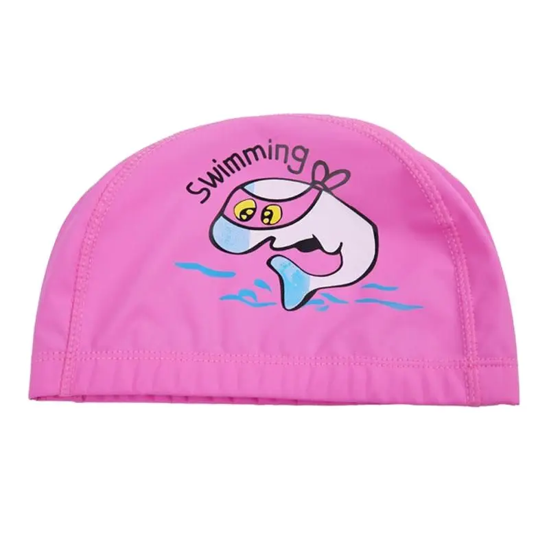 Kids Children Swimming Cap Waterproof PU Fabric Cute Cartoon Animal Dolphin Protect Ears Long Hair Boys Girls Swim Pool Caps Hat 4