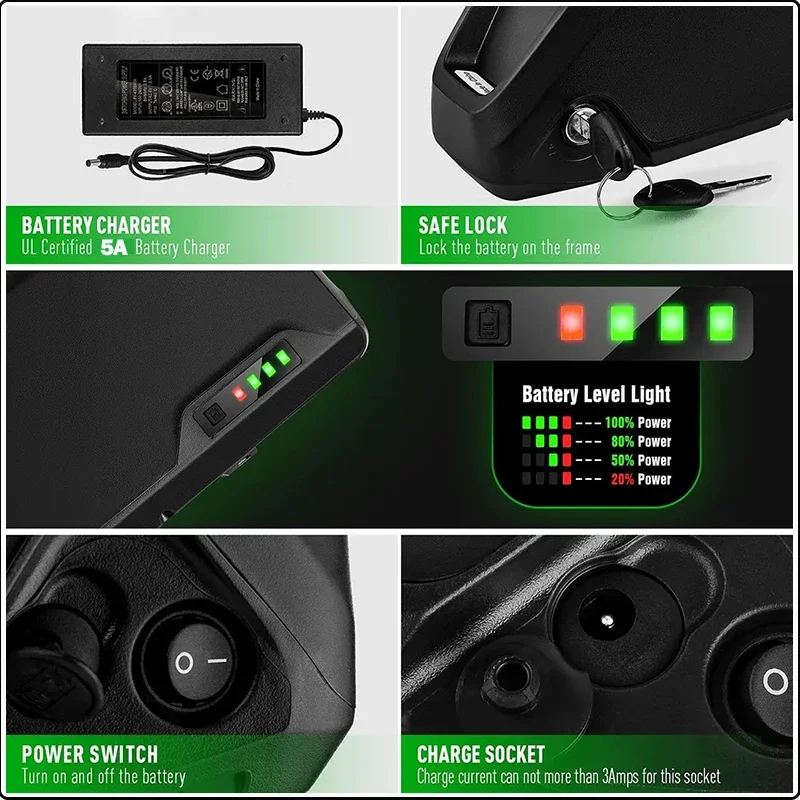 Ebike battery Polly 48V 60V 72V 30AH downtube 52V electric battery 100A BMS Cham Rider original 21700 Lithium Lon 3000W
