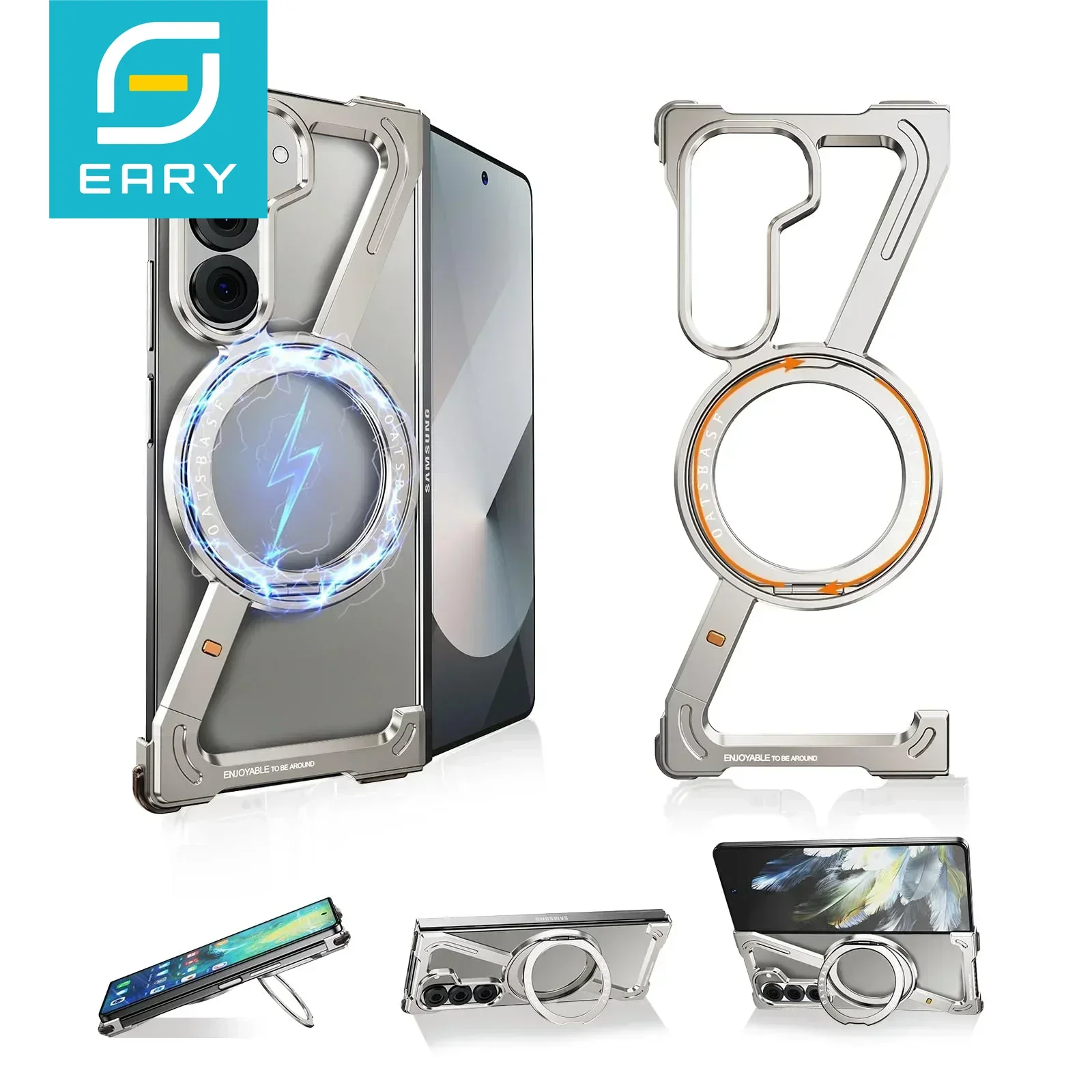 Eary 360° Rotatable Magnetic Stand Phone Case with Frameless Screen Protector and MagSafe Compatibility
