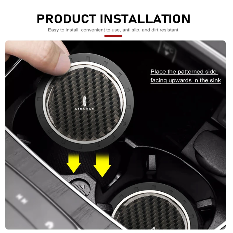2Pcs Car Water Cup Anti-slip Pad Carbon Fiber Holder Mat For Lincoln Mondeo MKZ MKX Aviator Navigator Continental Corsair