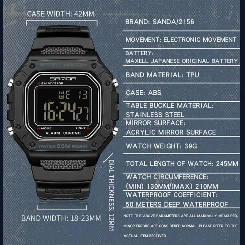 SANDA 2156 Army Dial Led Digital Wristwatches Stopwatches For Male Fashion Mens Watch Military Water Resistant Sport Watches 5