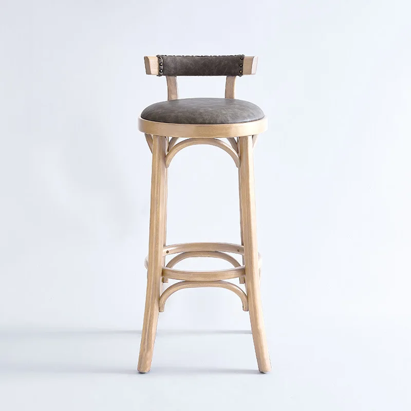 

American vintage wooden soft bag bar coffee shop high-foot solid wood bar chair