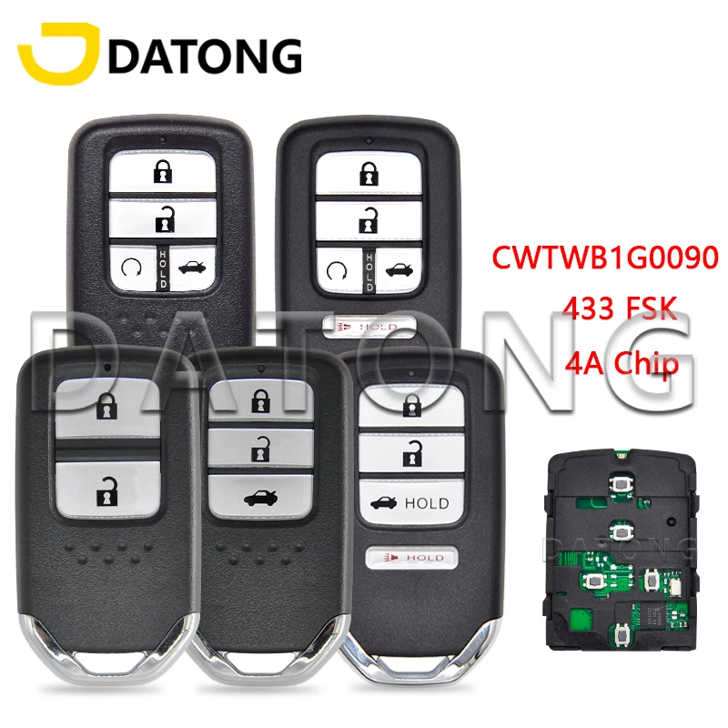Datong World Car Remote Control Key Fit For Honda Accord 2018-2021 FCCID CWTWB1G0090 4A Chip 433.92MHz Promixity Smart Card