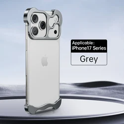 Luxury Irregular Metal Bumper Phone Case with Aluminum Shockproof Design and Ultra - Thin Plated Back Cover - iPhone 17 Pro (Gray)