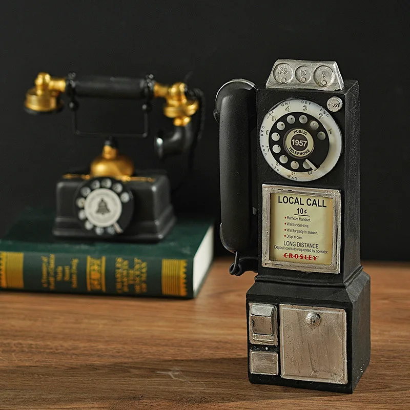 Vintage Retro Dial Pay Phone Figurine – Classic Home Decor Ornament