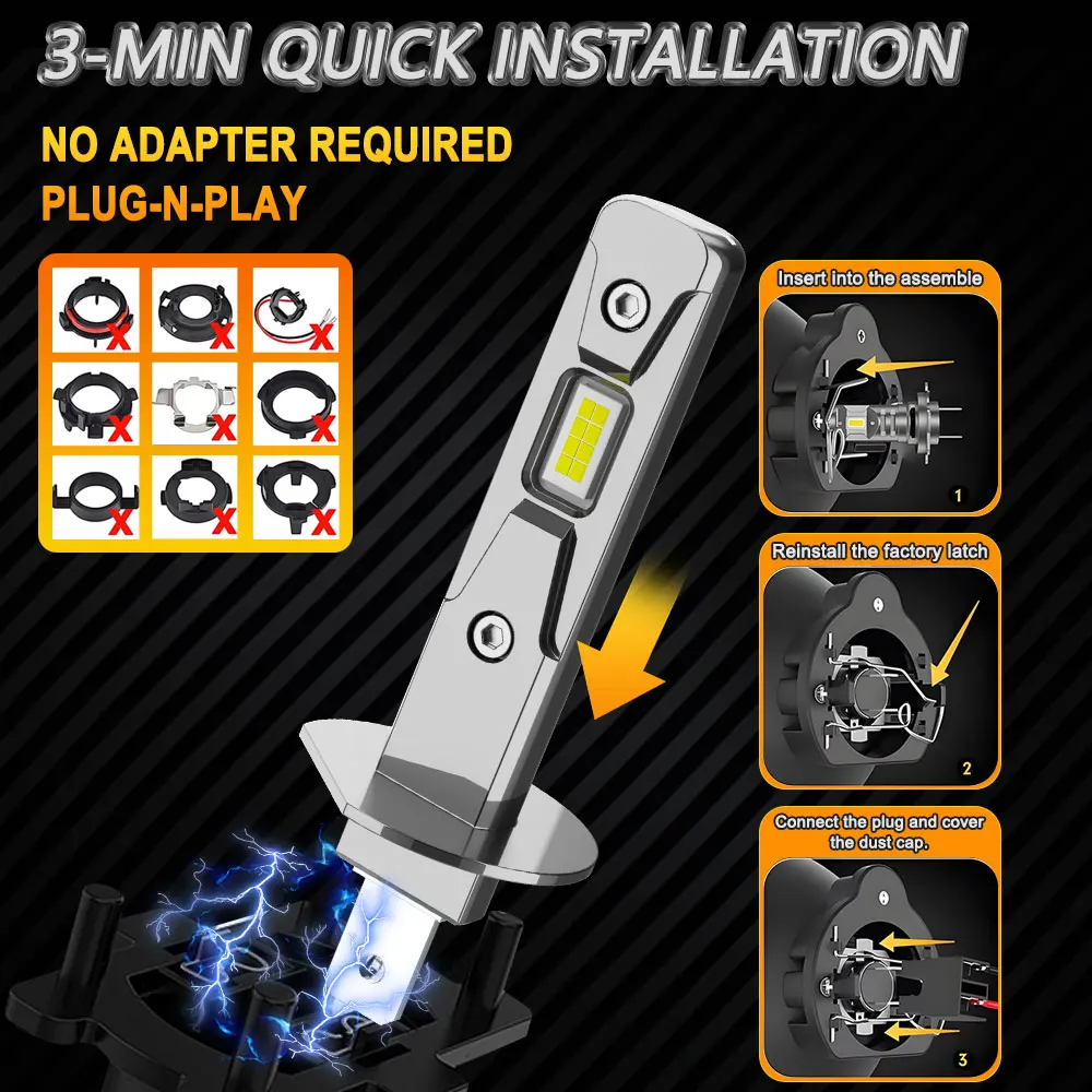 새로운 h1 LED 무선 헤드라이트 초고휘도 500000LM 800W 1:1 미니 사이즈 플러그 앤 플레이 스포트라이트 안개등 전구 6000k 백색 12v