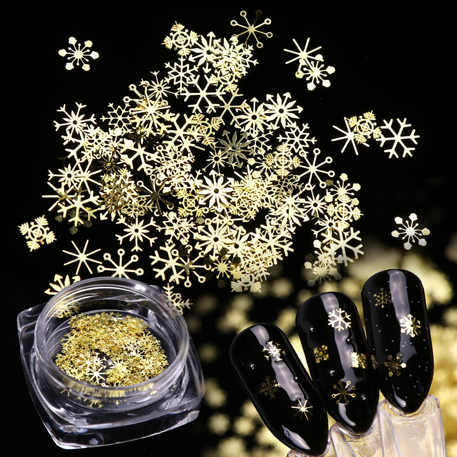 Gold Snowflake Nail Art Decoration Mixed 90pcs DIY Manicures Christmas Glitter Sequins Flakes 3D Jewelry Nail Accessories GL889 nail glitter nail decoration nail decorations nail flakes