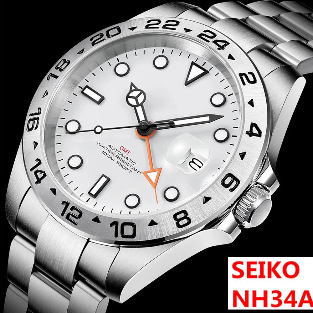 Logo Personalizzato Nh34 Movimento Gmt Orologi Steel Dive 39Mm Sapphire Sterile 100M Impermeabile Mens Dive Watch Business Reloj Hombre