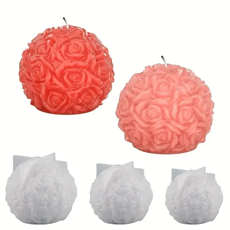 Silicone Candle Mold 3D Rose Ball Valentine's Day Casting Mold Creative Elegant Flower Candle Holder Suitable For DIY Can