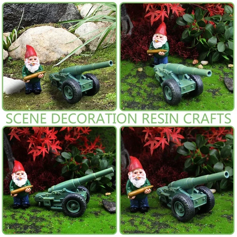 Resin Ornaments Garden Statue Garden Decoration Resin Statue Resin Handicraft Ornaments Resin Ornament Animal Ornaments Gnome Combat Troops Statue Dwarf Cannon Ornament Fun Garden Lawn Decoration Elf Statue DIY Home Office Desk Decoration Gifts