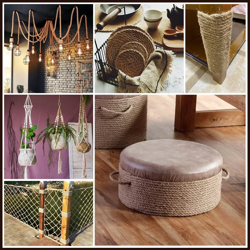 8mm 10m-50m 천연 황마 코드 헤비 듀티 꼬기 대마 트위스트 코드 Macrame 문자열 DIY 공예 수제 장식 애완 동물 긁기