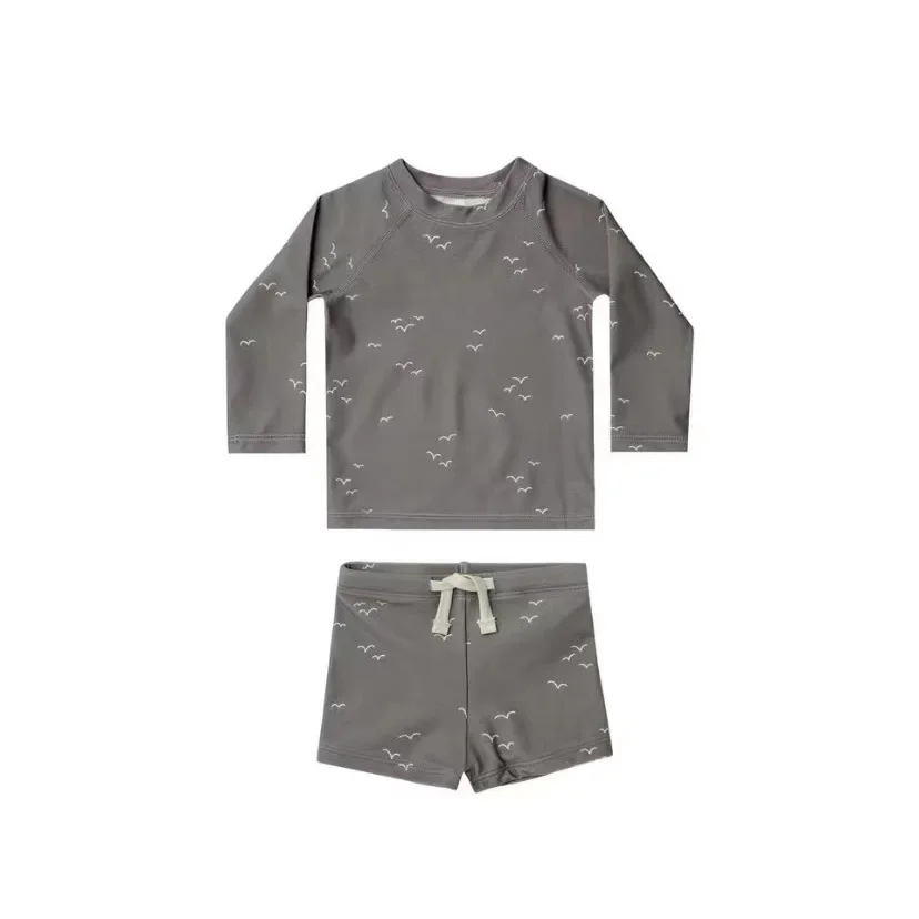 Korean Style Summer Baby Boy's Swimwear Sets Long Sleeve Round Collar Sunscreen Swimsuit+Swimming Trunks Seaside Vacation E6928 kids swimsuits boys swim shorts