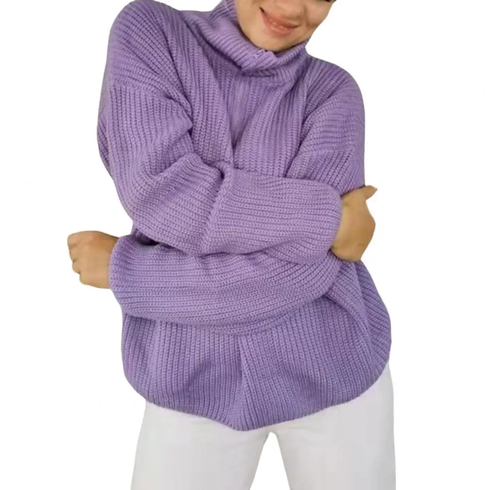 

Coarse Yarn Knitted Sweater Women Autumn Half High Collar Zipper Neckline Long Sleeve Solid Color Oversized Sweater Jumper 2023