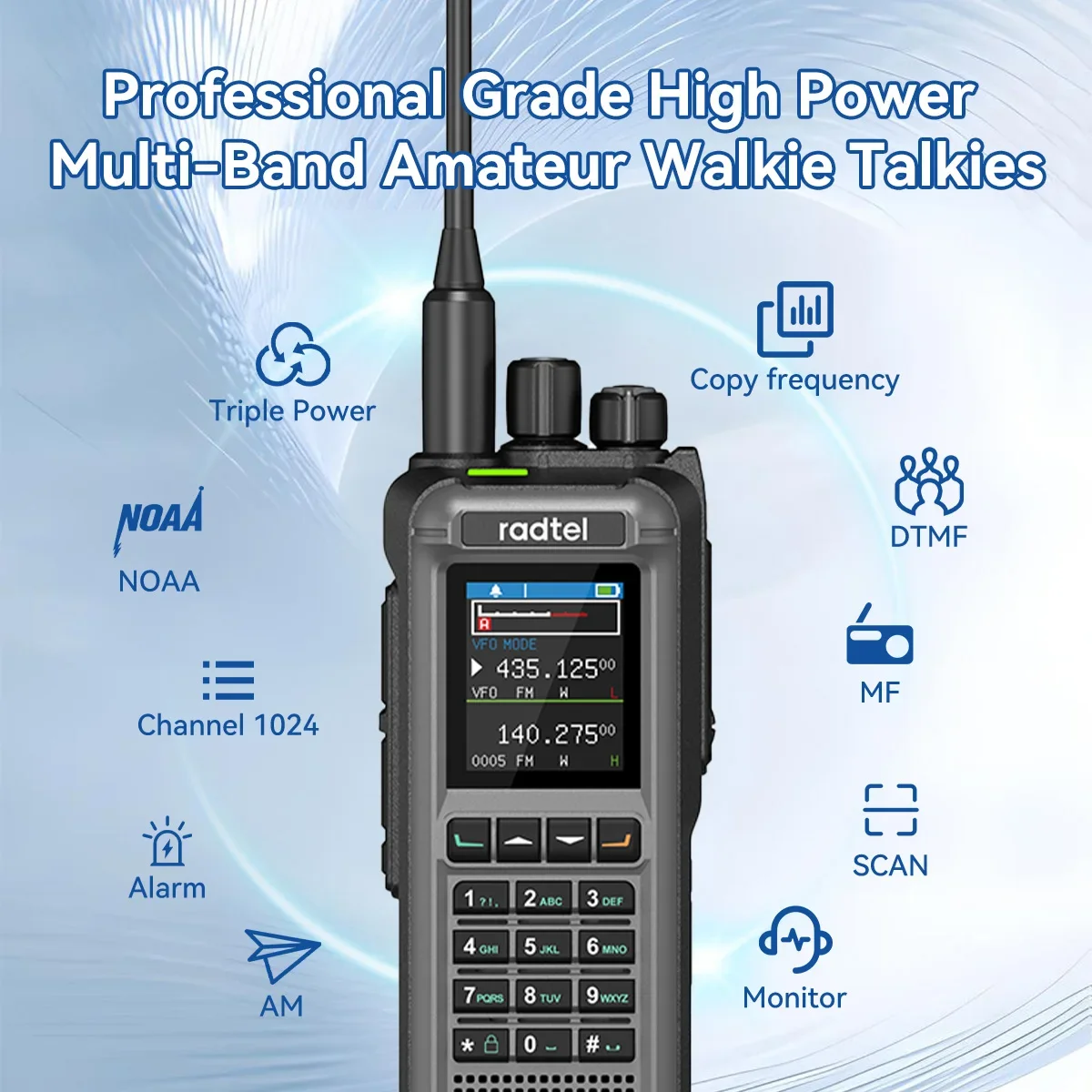 Radtel RT-817A 18W Long-Range Walkie Talkie with AM/FM Radio 1024 ...