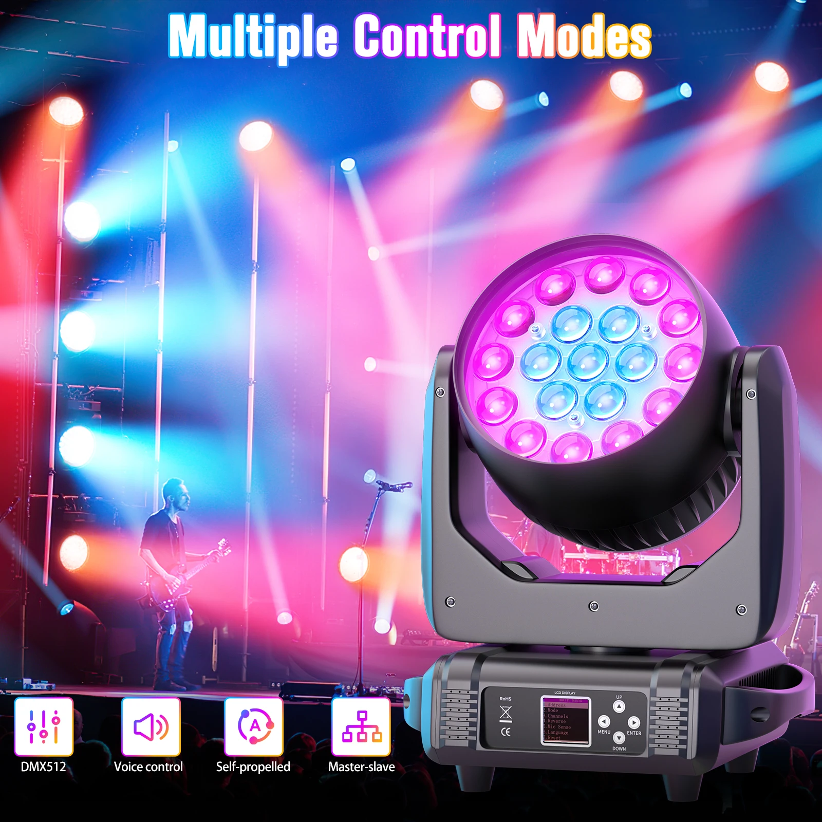 Yiflamefly 19X15W Beam Moving Head Light DMX512 RGBW 4IN1 LED