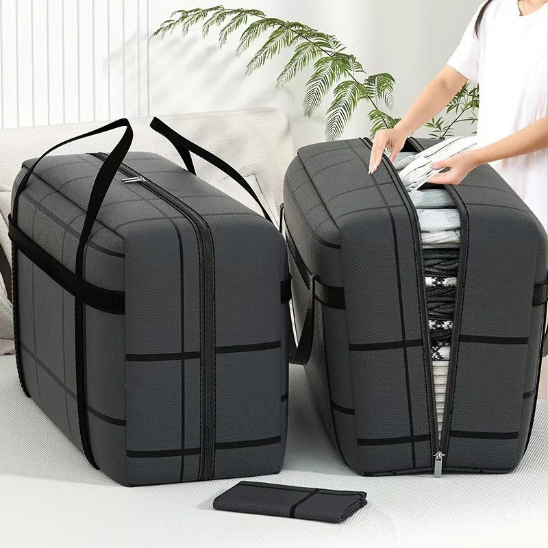 Large Capacity Portable Folding Duffel Bag Hand-Held Clothing Storage with Double Zipper Padded Wardrobe Organizer for Moving Large Capacity Portable Folding Duffel Bag Hand-Held Clothing Storage with Double Zipper Padded Wardrobe Organizer for Moving