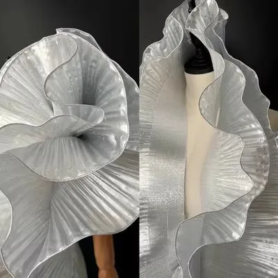 Metallic Wavy Pleated Ruffle Designer Fabric for Dress Styling and Stage Decoration
