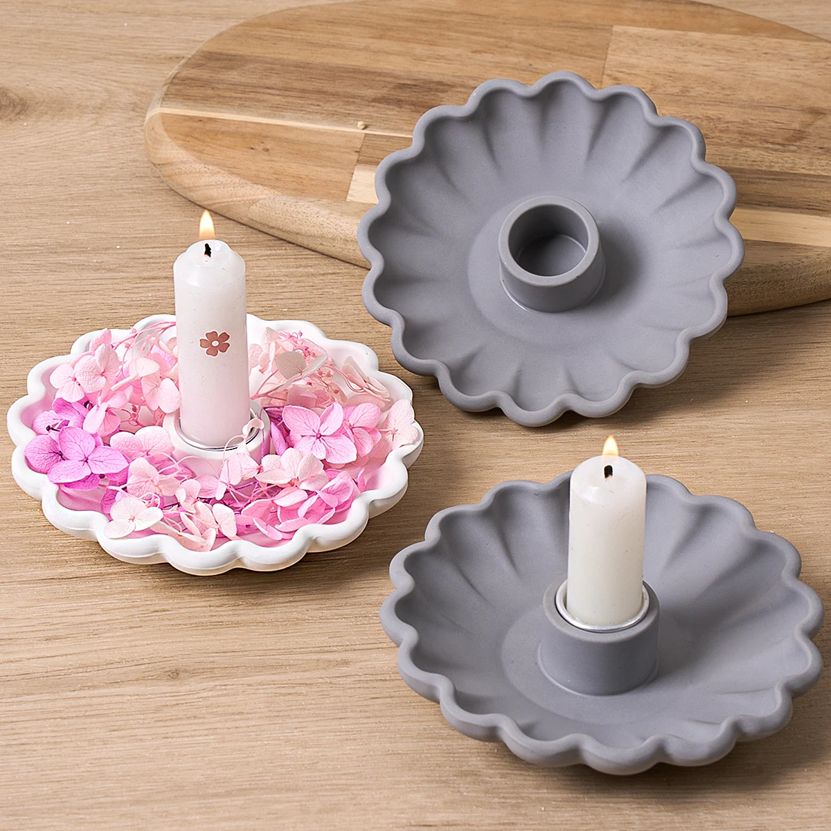 2 in 1 웨이브 볼 캔들 홀더 실리콘 몰드 DIY 핸드메이드 북유럽 스타일 수납함 석고 롱 캔들스틱 레진 몰드 홈데코