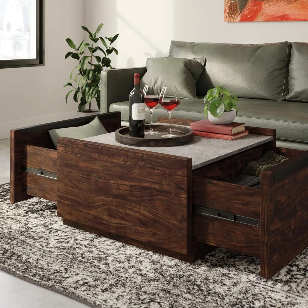 Coffee Table, L: 31.02" x W: 30.95" x H: 16.06", Rich Walnut Finish 4