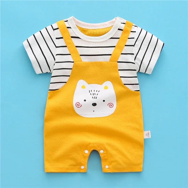 Newborn Baby Boy Cotton Cartoon Panda Strap One-piece Jumpsuit Romper Baby Girl Short-sleeved Printed Clothes 0-24M Cute Infant Baby Girls Romper Baby Rompers