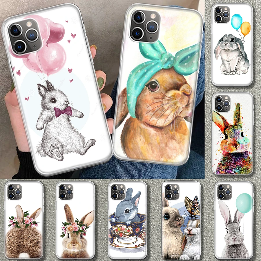 cheap iphone 11 cases Cute Bunny Rabbit Phone Case Cover For iPhone 13 11 Pro 12 Mini 7 8 6 6S Plus + XR X XS MAX SE 5 5S Art Customized Coque phone cases for iphone xr