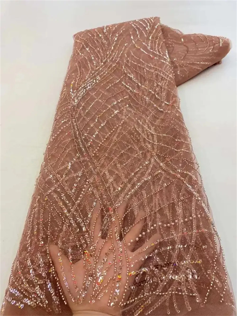 African Sequins Beaded Lace Fabric Luxury Groom Nigerian Wedding Bridal Embroidery French Tulle Sewing