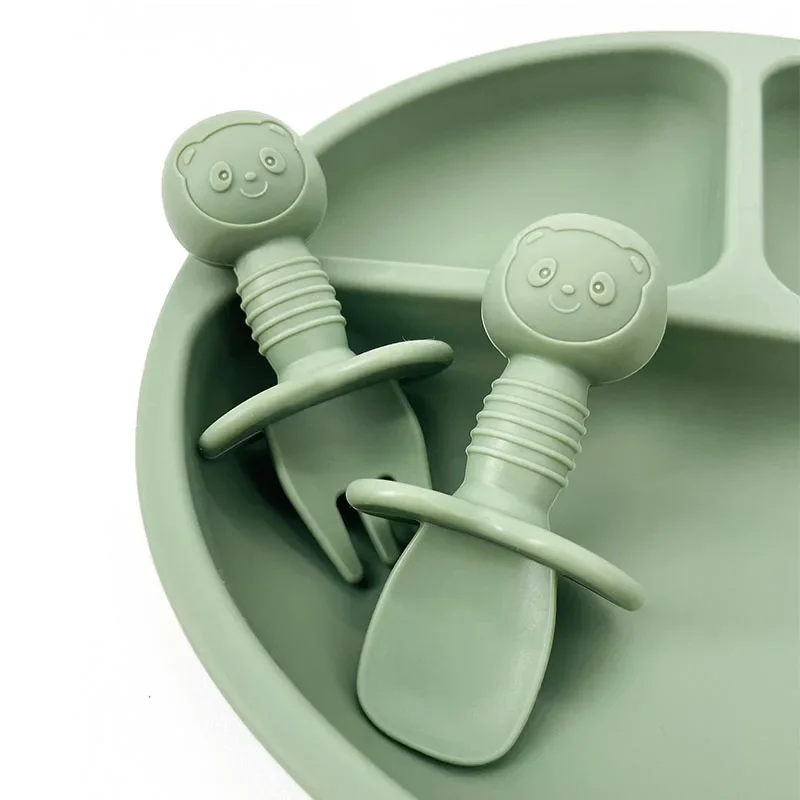 Learning Spoons Silicone Cutlery Set Silicone Feeding Spoon Fork Spoon Set Baby Cutlery 2pcs/set Food Grade Silicone Mini Fork Spoon For Baby