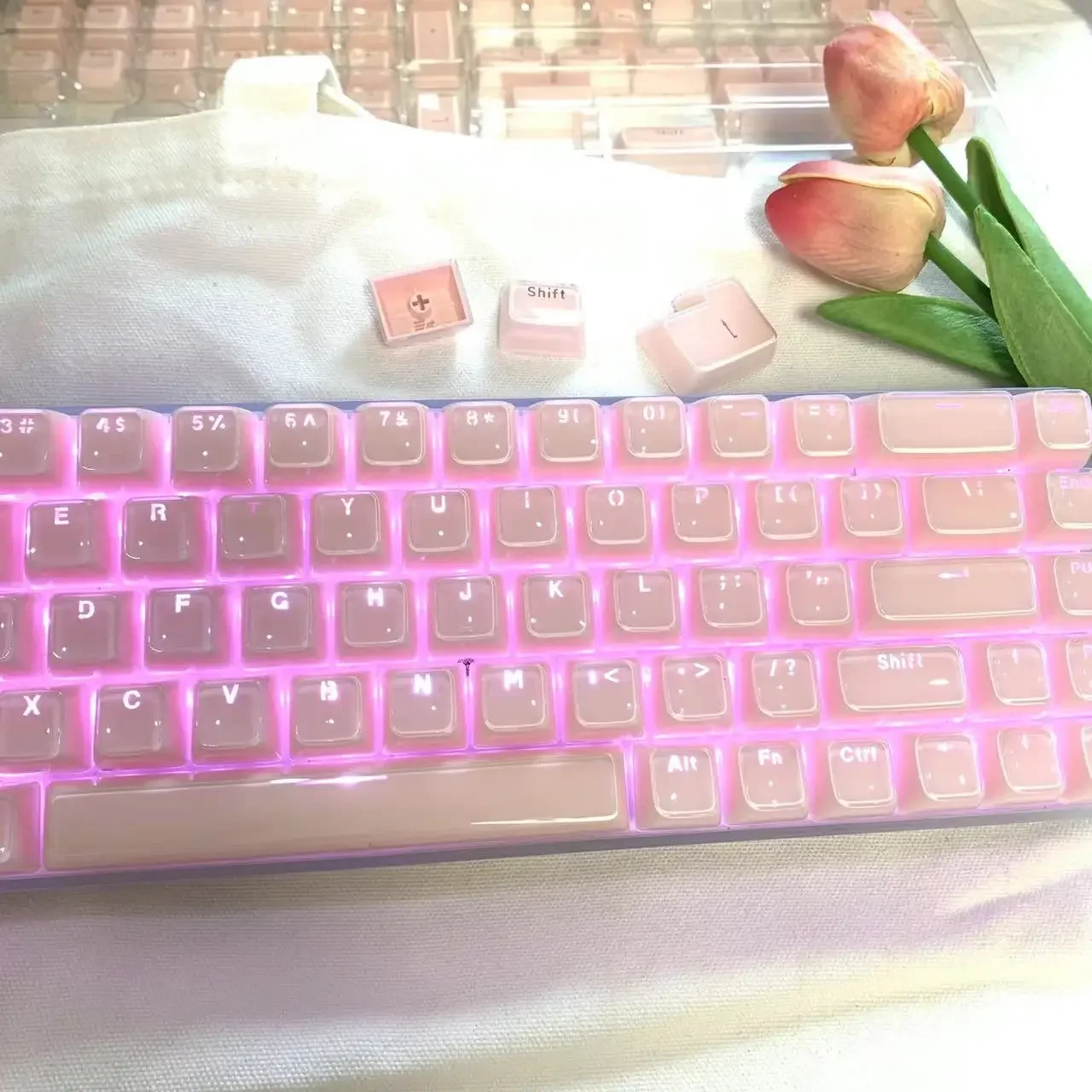 Teclas Translúcidas de Cristal Geleia Caps de Teclado Mecânicos para Alice Layout Rosa Perfil Mda Teclas Brancas Tecla Iso 135 Teclas - Imagem 5