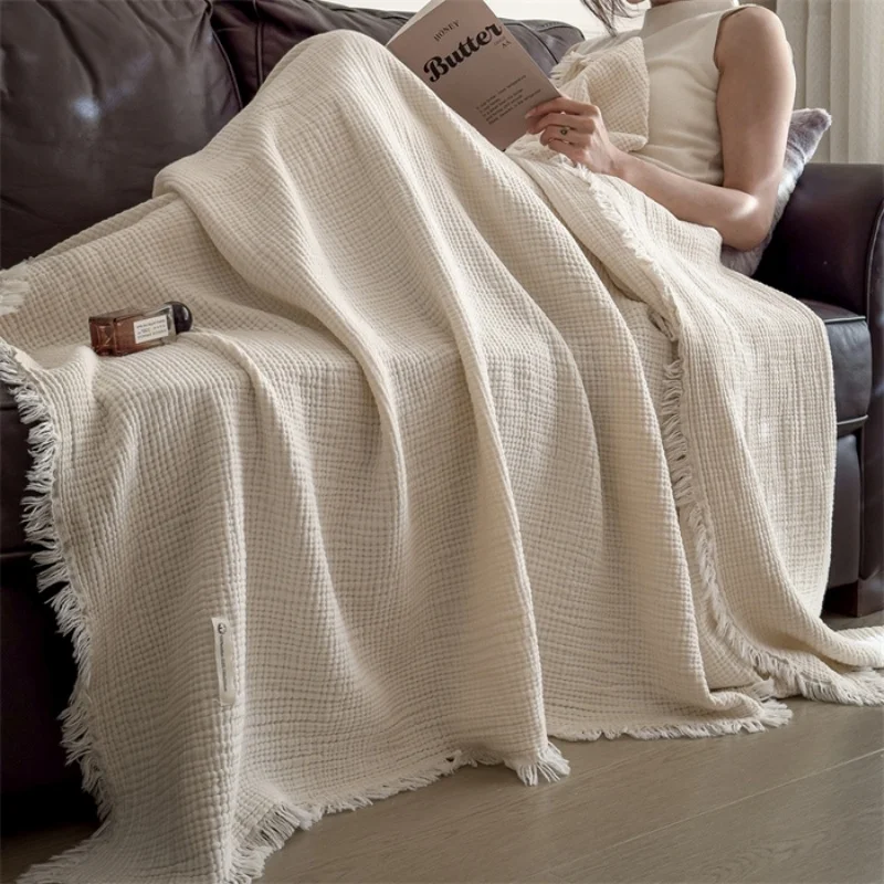 Soft Cotton Blankets Four Layers Gauze Sofa Cover Throw Blanket with Tassel Office Home Decorative Airplane All Season Drop Ship - 2