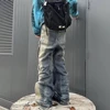 RO Style Gradient Ribbons Multi-pockets Drawstring Jeans for Men Harajuku Streetwear Baggy Y2K Denim Trousers Oversized Cargos 4