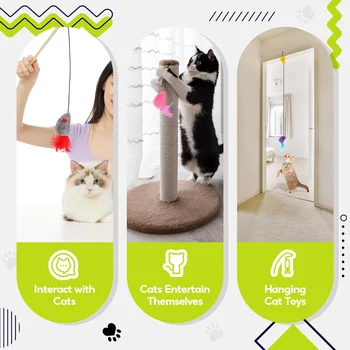 Door Hanging Mouse Cat Toy Teaser Toys Soft Plush Interactive Feather with Sound Sticky Suction for Indoor Cats Kitty Play Gray 2