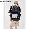 Cartoon Backpack for Women Japanese Style Two Shoulders Cross Body Two Way Bags Female Cute Black Backpack 1
