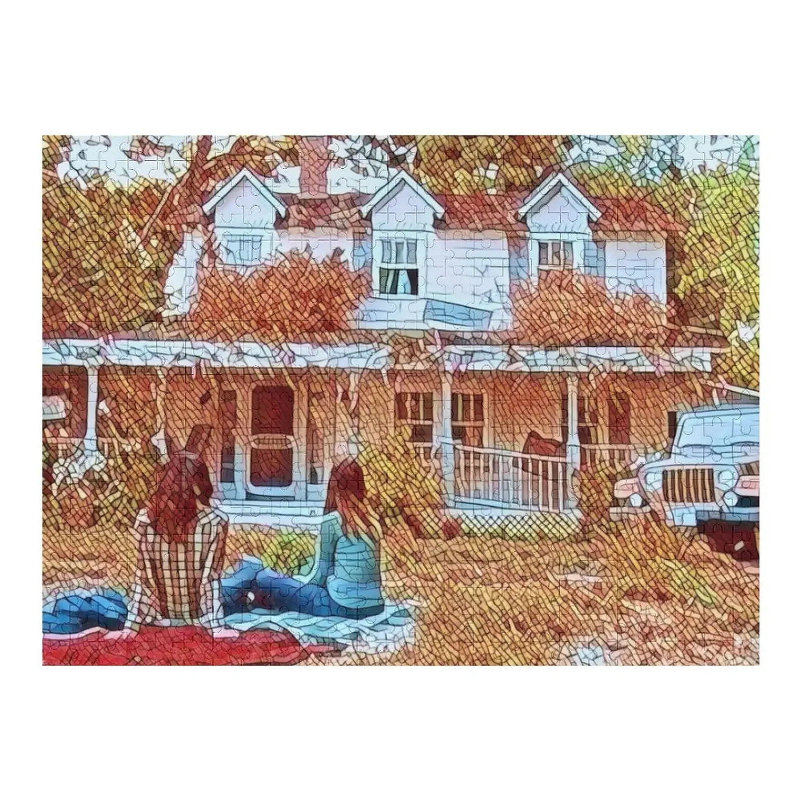 Picnic at the Inn - Old House Jigsaw Puzzle With Photo Personalized Wooden Name Custom Wooden Gift Puzzle