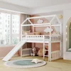 Twin Size Loft Bed with Slide for Kids Bedroom,House Shaped Solid Wood Bedframe w/Full-Length Guardrail Space Saving Design 1