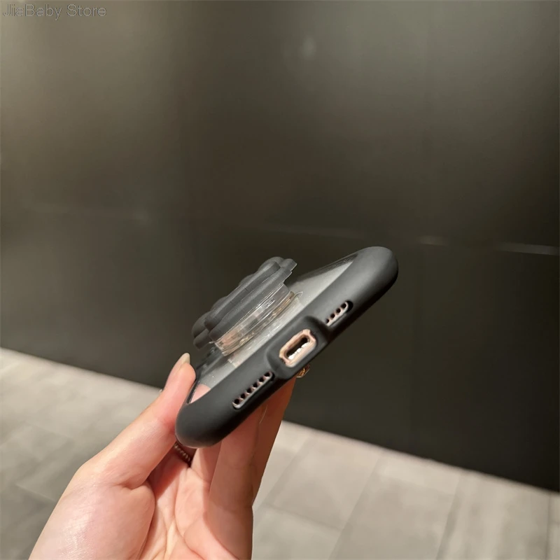 Custodia per telefono morbida glitterata con supporto per gatto in silicone trasparente liquido a copertura totale per iPhone 11 12 13 14 15 16 Pro Max Plus_voghion.com