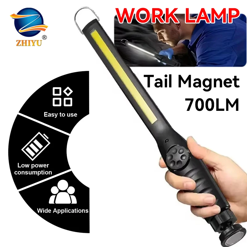 Lampe de travail LED COB Rechargeable par USB, lampe d'inspection magnétique Portable sans fil pour réparation de voiture, atelier domestique d'urgence