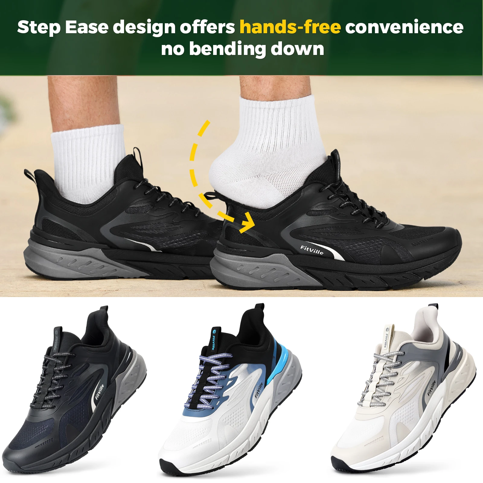 FitVille Walking Shoes Wear-resistant Wide Width Sports Shoes for Men Non Slip Cushioning Soft Man Sneakers Comfort Tenis Shoes