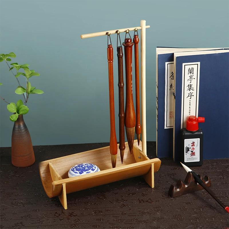 Calligraphy Pen Holder Bamboo Chinese Brush Holder 8/10 Needles