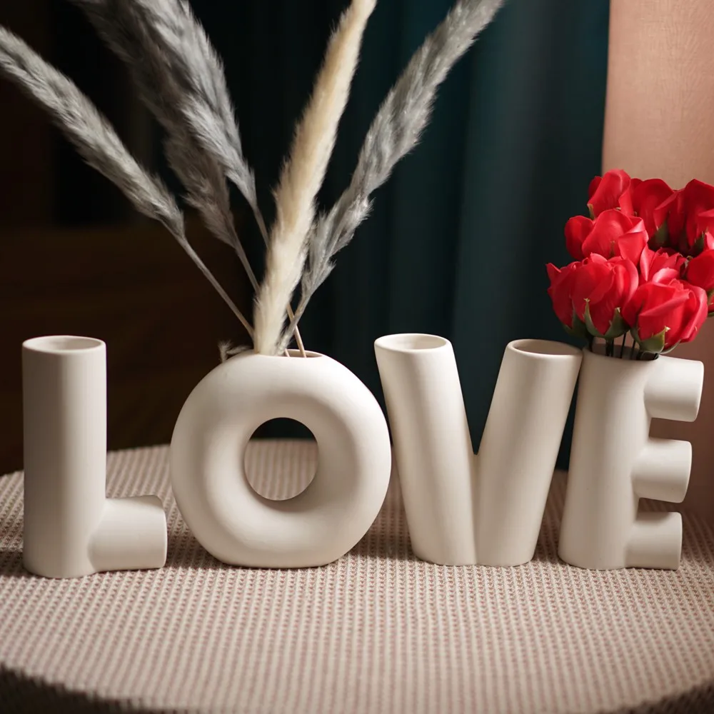 Glazed Ceramic Love Letters Vase Set, Modern Minimalist, Living Room, Wedding Party, Home Decoration Accessories, Interior Table 6