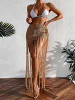 Crochet Tassel Bikini Cover Up Dress Beach Wear Women Tie Up Bather Bathing Suit Tassel Long Skirt Swimsuit Cover Up Beach Dress - Image 5