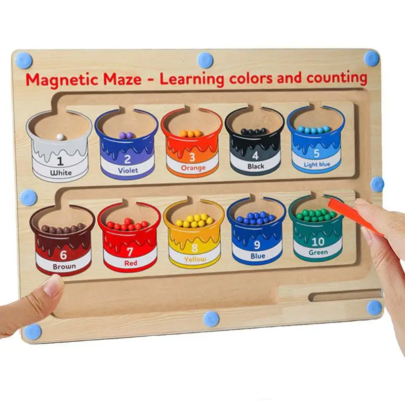 

Magnetic Color And Number Maze Wooden Puzzle Maze Board With Magnet Balls Safe Early Educational Toy For Boys And Girls Ages 2-6