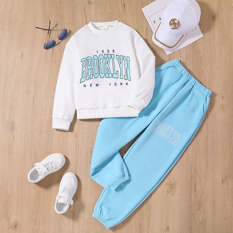 

New Clothing Set Girls Long Sleeve O Neck Letter T-shirt Blue Pants Cute 2 Pcs Sets Casual Girls Clothes Sets 18M-7T